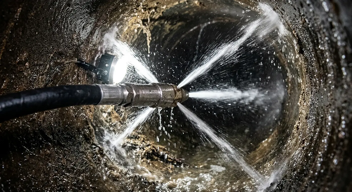 High-pressure hydro jetting nozzle cleaning sewer pipe for Sewer Cleanout in Fairwood
